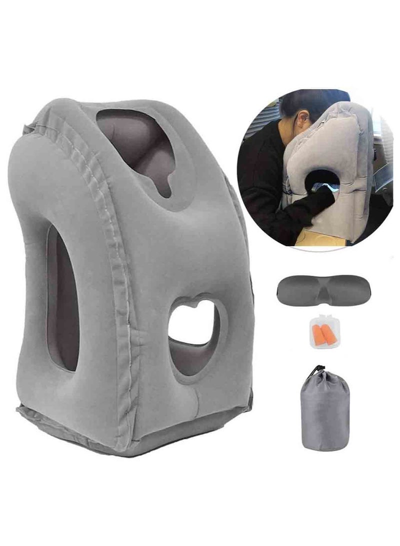 MarlaMall Inflatable Travel Pillow for Airplane, inflatable Neck Air Pillow for Sleeping to Avoid Neck and Shoulder Pain, Comfortably Support Head, Neck and Lumbar, Used for Airplane, Car, Bus and Office (Grey) - Image 1